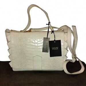 NALO IACUCCI White Crocodile-Embossed/Pebbled Leather Satchel - Made in Italy
